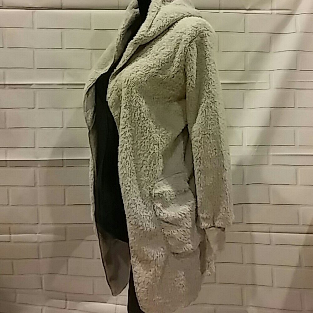 Last 1!  SOFT FUZZY fleece cardigan hoodie Gray - Picture 7 of 8